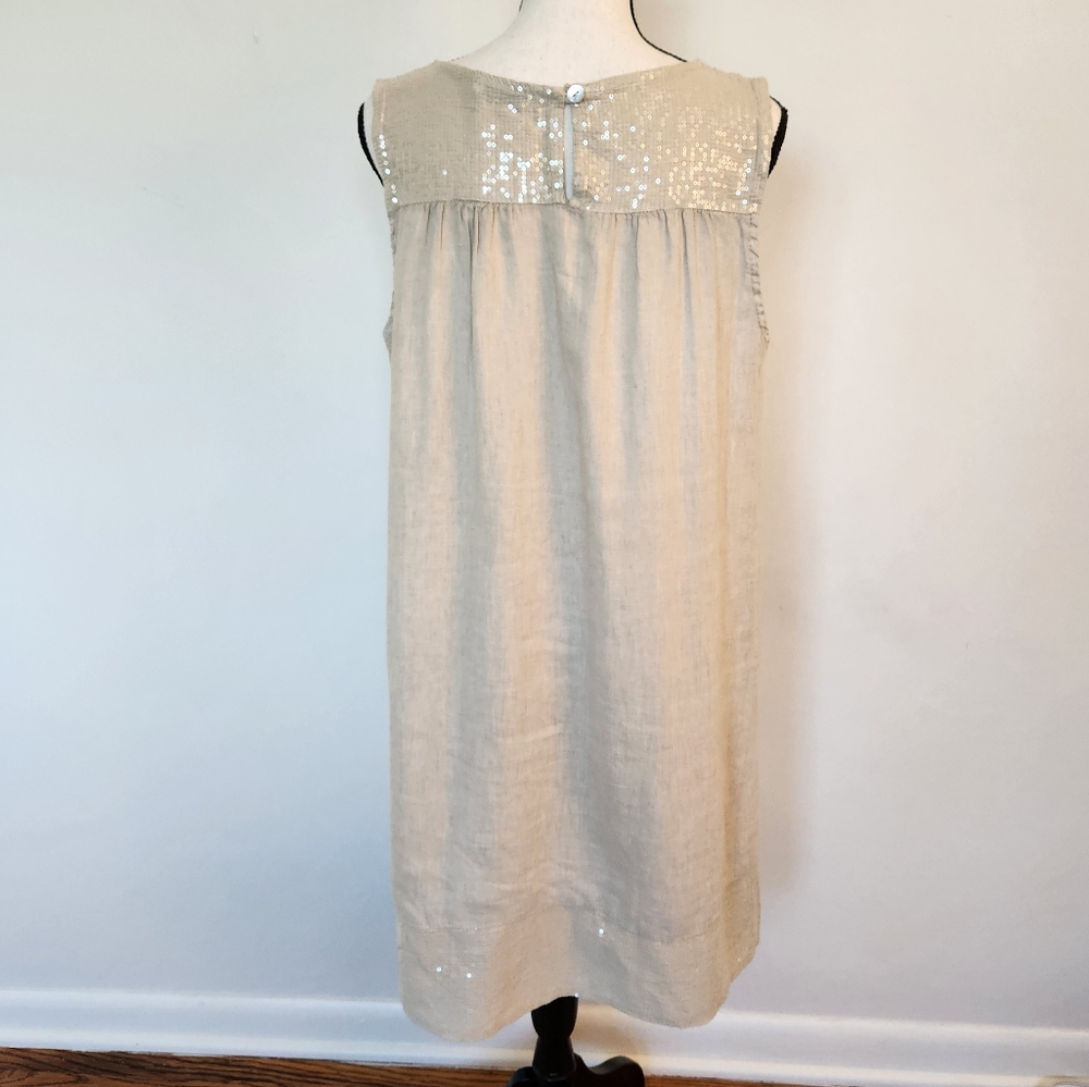 Blu Orchid Linen Dress Sequins Sleeveless Summer  Sundress Tunic Beige Italy M - Picture 8 of 13